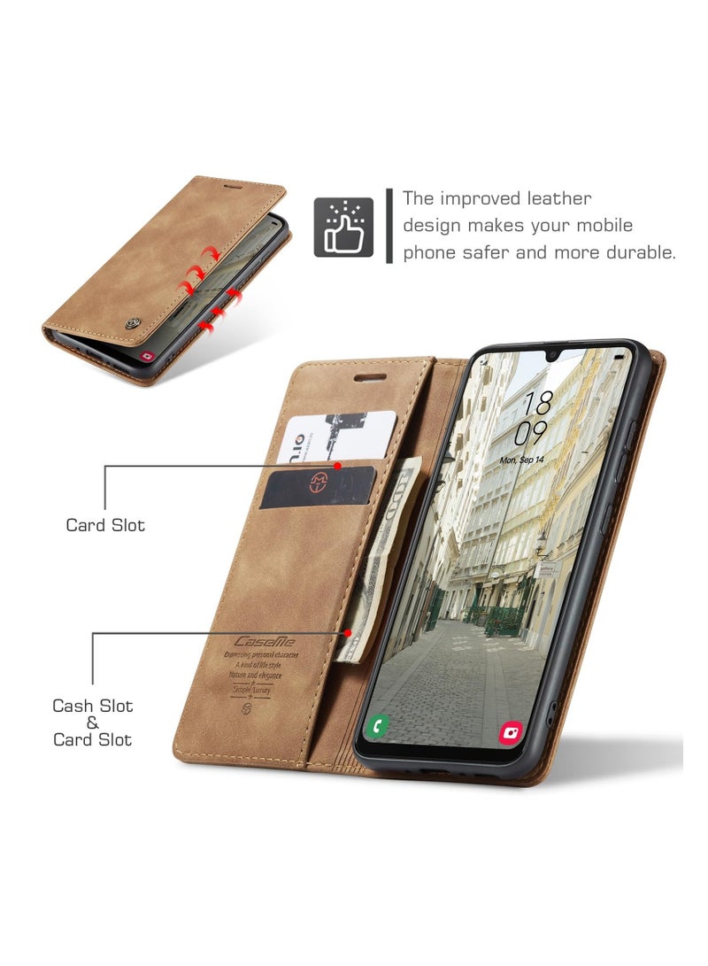 CaseMe Phone Case Luxury PU Leather Design 013 Flip Cover Card Slot Holder Cover For Samsung Galaxy A34 (Brown) - Image 3