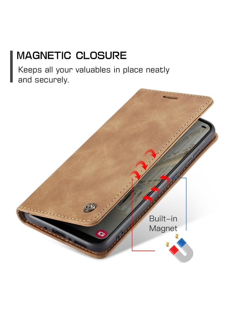 CaseMe Phone Case Luxury PU Leather Design 013 Flip Cover Card Slot Holder Cover For Samsung Galaxy A34 (Brown) - Image 2