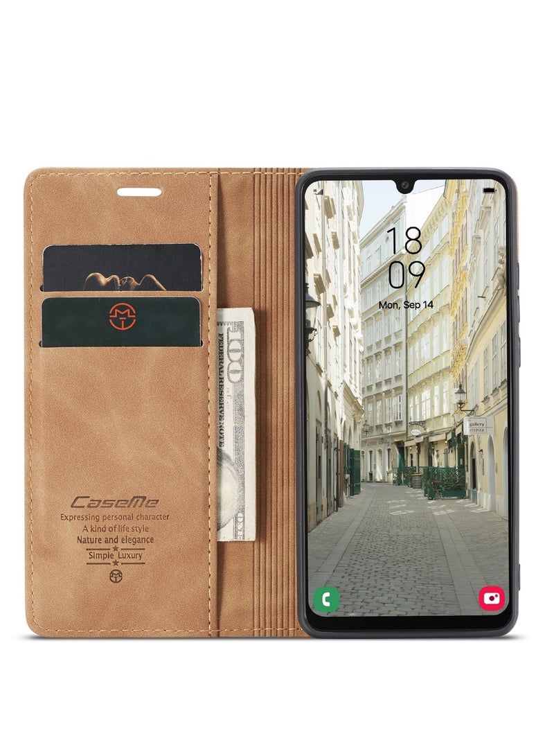 CaseMe Phone Case Luxury PU Leather Design 013 Flip Cover Card Slot Holder Cover For Samsung Galaxy A34 (Brown) - Image 4