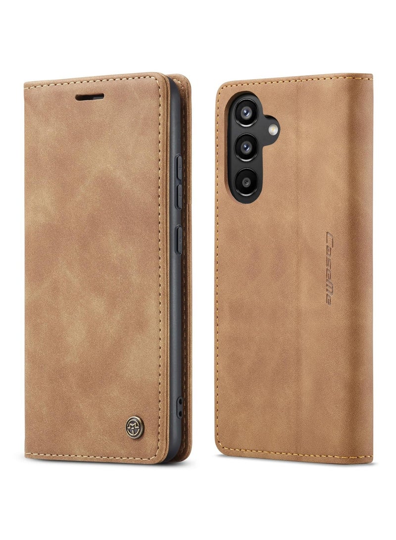 CaseMe Phone Case Luxury PU Leather Design 013 Flip Cover Card Slot Holder Cover For Samsung Galaxy A34 (Brown) - Image 5