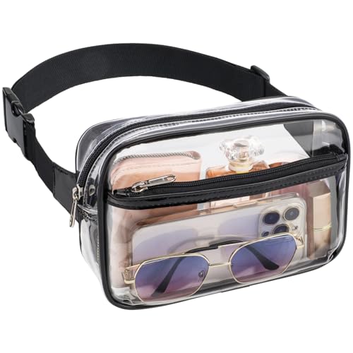 Veckle Clear Fanny Pack Stadium Approved - Plus Size 35-51 Inch Adjustable Strap Transparent Belt Bag for Women Men Fits 7.5" Smartphone, Crossbody Clear Bag for Stadium Events Sports Concerts, Black - Image 1