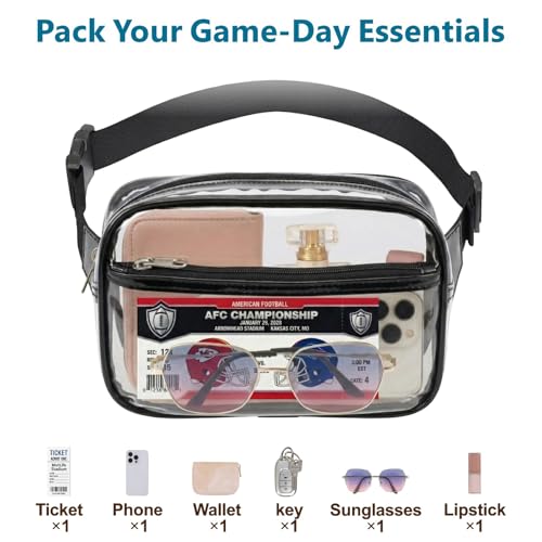 Veckle Clear Fanny Pack Stadium Approved - Plus Size 35-51 Inch Adjustable Strap Transparent Belt Bag for Women Men Fits 7.5" Smartphone, Crossbody Clear Bag for Stadium Events Sports Concerts, Black - Image 3