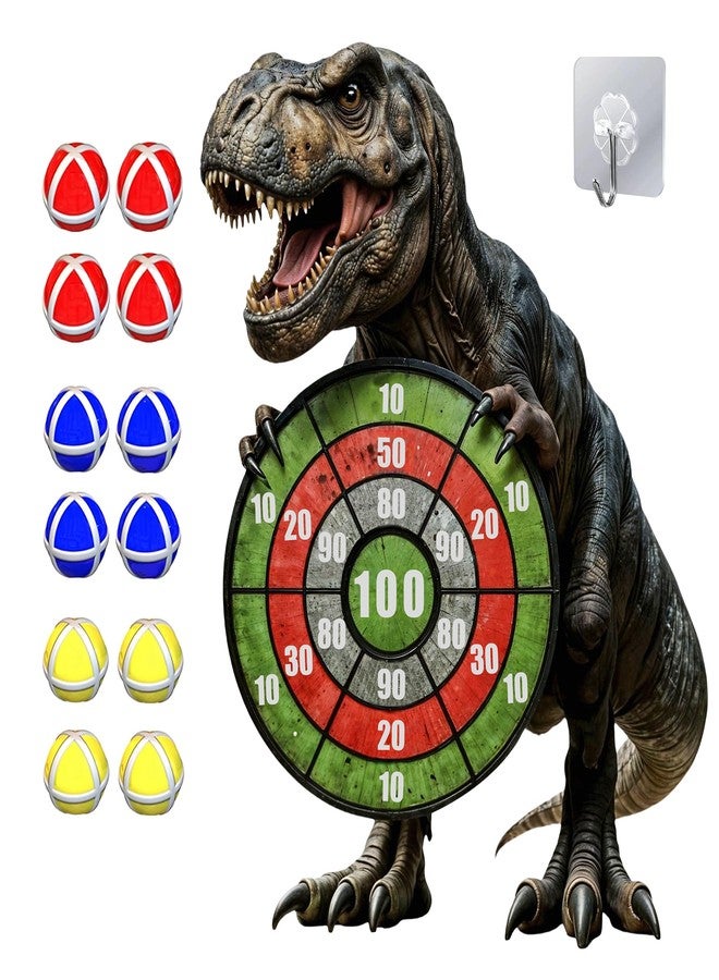 Animsco Dinosaur Themed Toss Game Banner with 12 Sticky Balls, 30” Large Dino Dart Board Game for Indoor Outdoor Games Dinosaur Birthday Party Supplies - Image 1