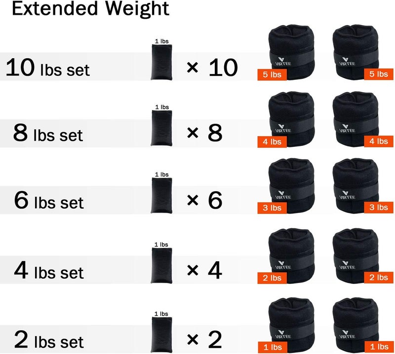 Virtee Adjustable Ankle Weights, 3/7/10 Lbs Pair Arm Leg Weights Set for Men and Women, Weighted Ankle Weight for Jogging, Walking, Gymnastics, Aerobics, Physical Therapy - Image 2