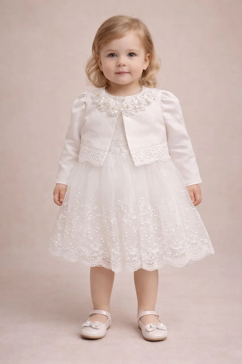 فيا بامبينو White Pearl Lace Dress & Jacket Set 36362