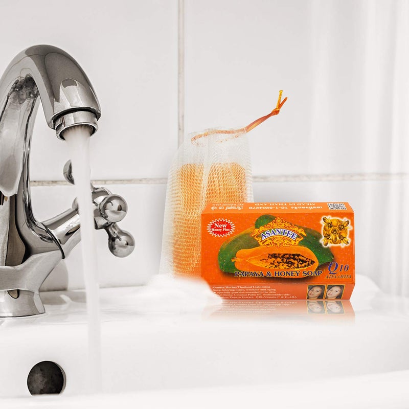 ASANTEE PAPAYA & HONEY SOAP Bars with Vitamin C,E and Q10 Skin Cleansing 4.40 Oz (Pack of 1) - Image 3