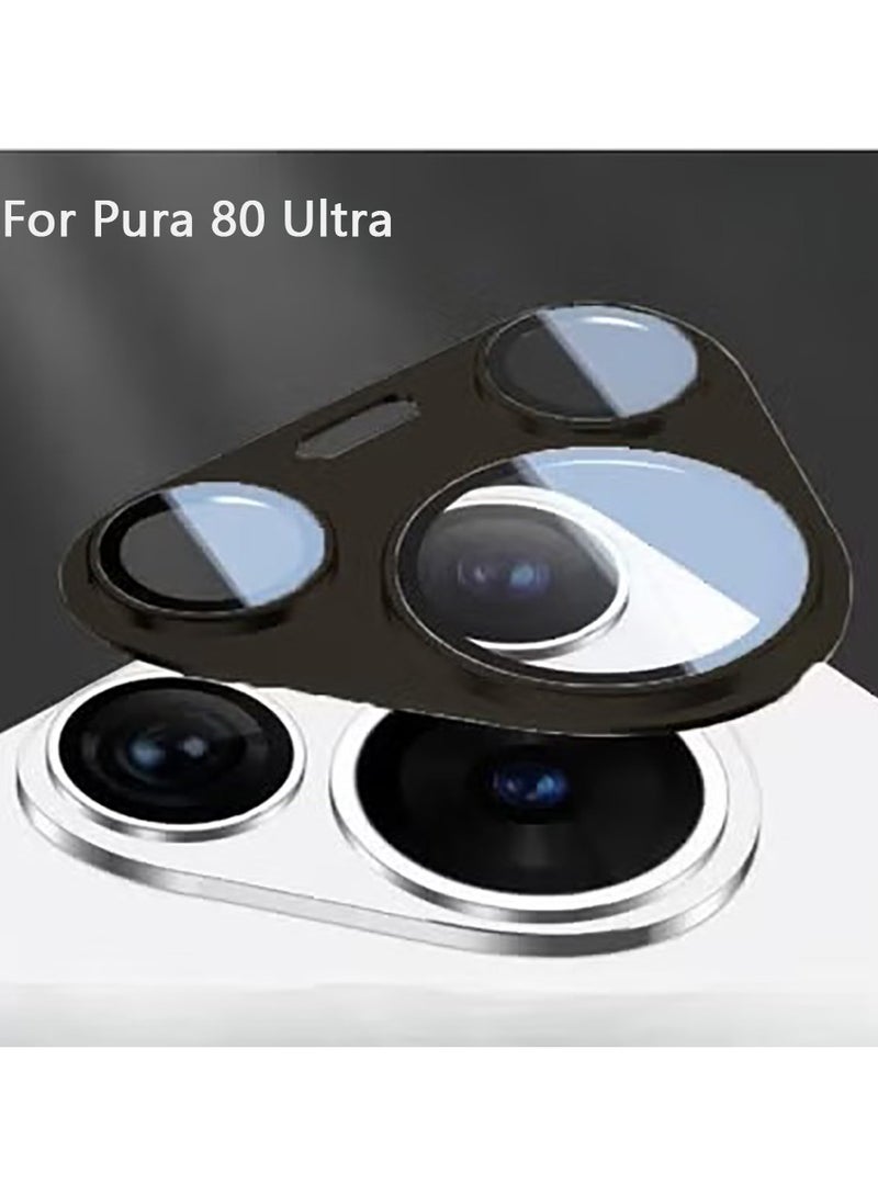 Camera Lens Protector for Huawei Pura 80 Ultra, Full Coverage 9H Tempered Glass Ring Cover, Matte Metal Plate, Case Friendly(Black) - Image 1