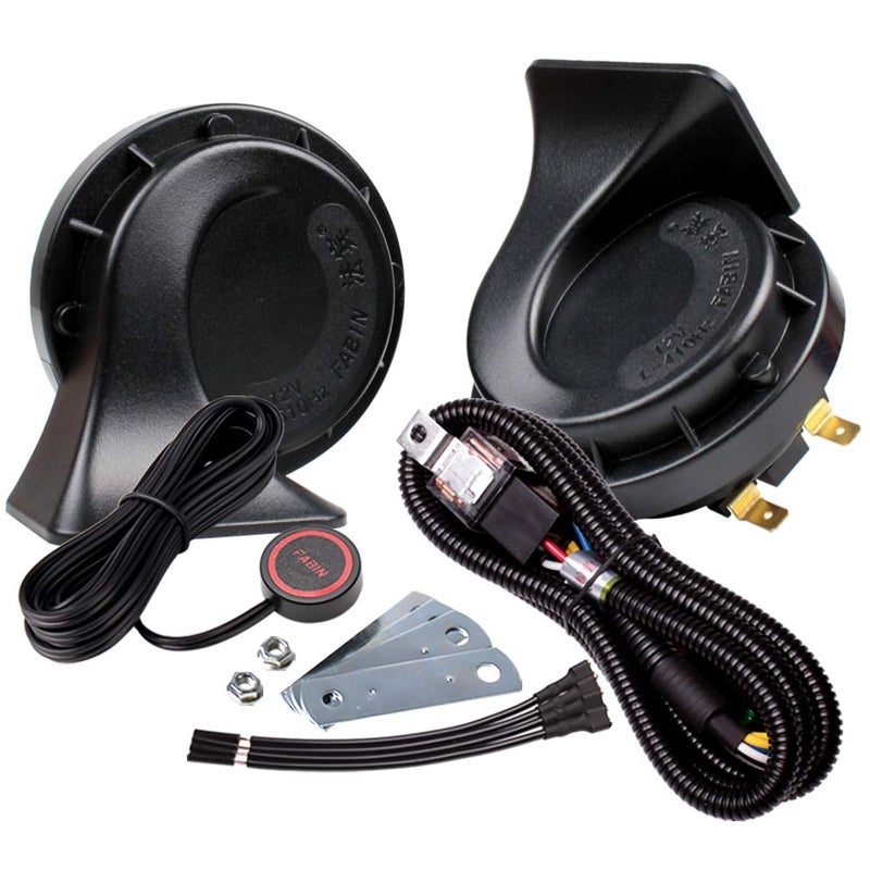 FARBIN Waterproof Auto Horn 12V Car Horn Loud Dual-Tone Electric Snail Horns Kit with Relay Harness and Switch Button,Universal for Any 12V Vehicles (Snail horn with harness and button, 12v)