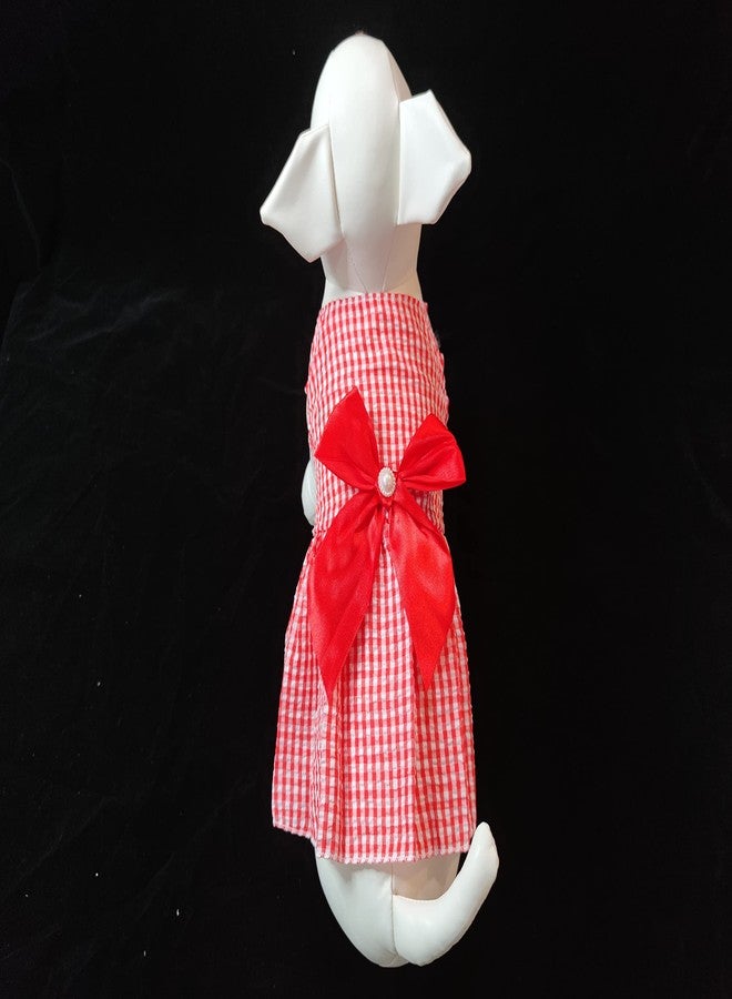 PETANGEL Cotton Small Dog Girl Stripe Dress for Puppy Clothes Female Princess Tutu Frock Skirt Summer Shirt for Shihtzu, Maltese Cat Pet Apparel Outfits ( L, Chest: 45cm, Length: 35cm) Pack of 1 (Red) - Image 2