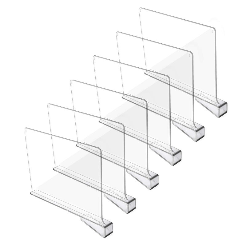 Hmdivor Acrylic Shelf Dividers for Closet Organization Closet Shelf Organizer Closet Separator for Wood Shelves Clear Shelf Dividers for Closets 6 Pack