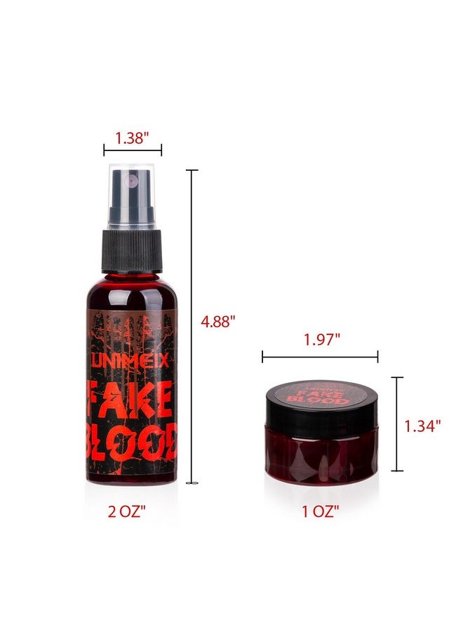 UNIMEIX 2 Oz Fake Blood Spray And 1 Oz Gel Fake Blood Makeup Kit Washable Sfx Makeup For Clothes Mouth Eyes，Stage Blood For Halloween Zombie Vampire Cosplay Party  - Image 2