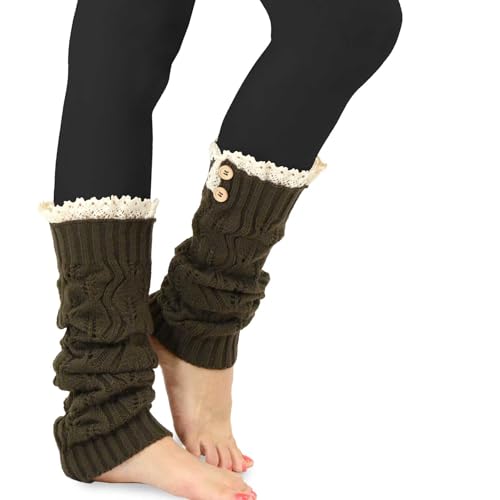 TeeHee Socks Fashion Cute Cable Knit Leg Warmers 4 pairs with Gift Box Lace on the Top for Girls (Lace with Button) - Image 5