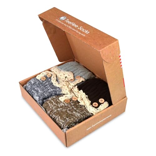 TeeHee Socks Fashion Cute Cable Knit Leg Warmers 4 pairs with Gift Box Lace on the Top for Girls (Lace with Button) - Image 4