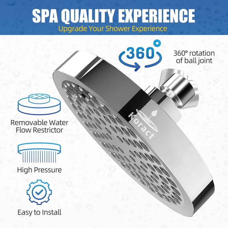 Koract Shower Head High Pressure Rain Premium Luxury Design Anti-Clogging Silicone Nozzles Adjustable Replacement for Bathroom Shower Heads (Luxury Polished Chrome 6" Round) - Image 2