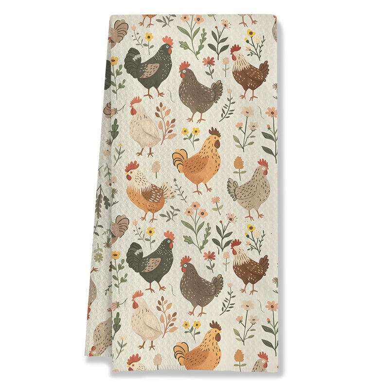 HUGANE Farmhouse Chicken Rooster Kitchen Towels, Chicken Dish Towels, Rooster Decor Hand Towel for Bathroom Kitchen Decor, Cock Mom Lady Gifts, 16x24 Inch - Image 1