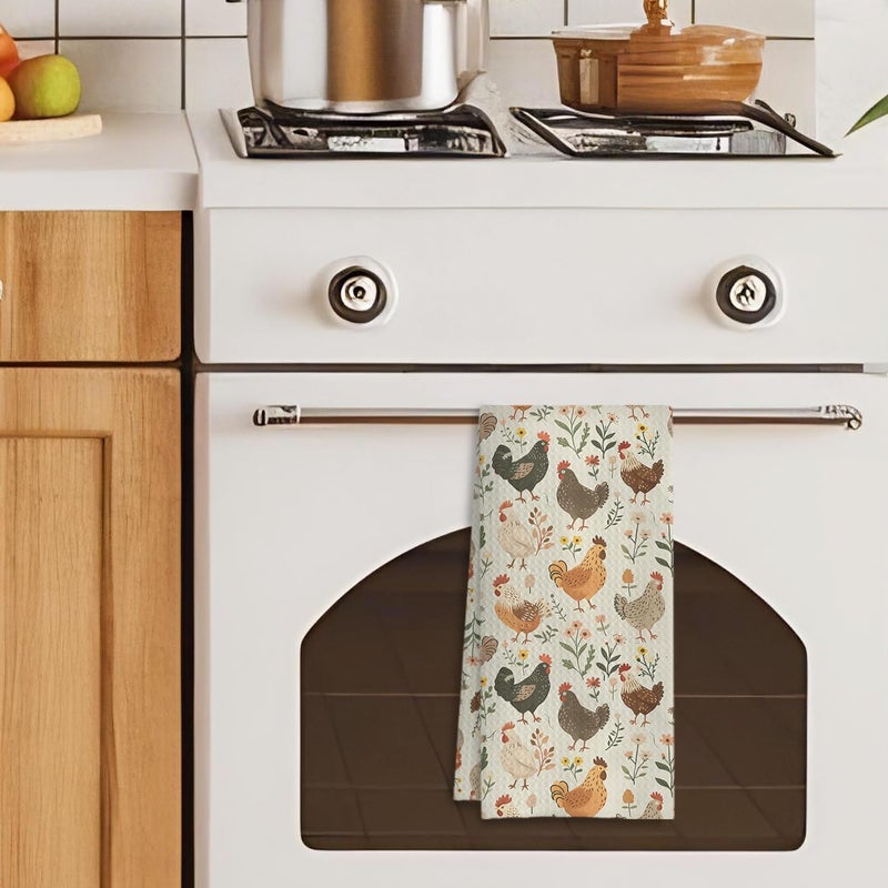 HUGANE Farmhouse Chicken Rooster Kitchen Towels, Chicken Dish Towels, Rooster Decor Hand Towel for Bathroom Kitchen Decor, Cock Mom Lady Gifts, 16x24 Inch - Image 4