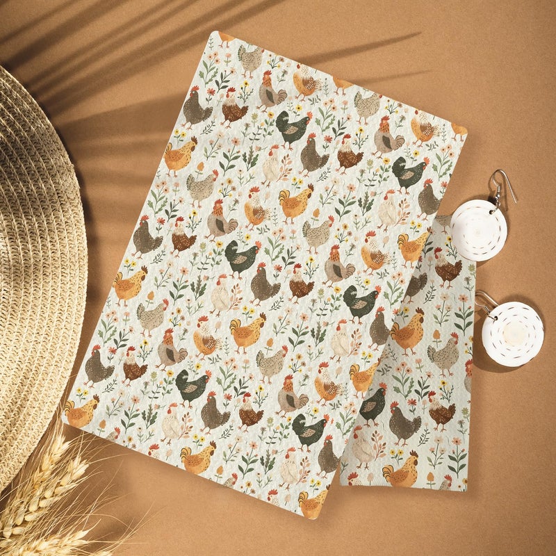 HUGANE Farmhouse Chicken Rooster Kitchen Towels, Chicken Dish Towels, Rooster Decor Hand Towel for Bathroom Kitchen Decor, Cock Mom Lady Gifts, 16x24 Inch - Image 2