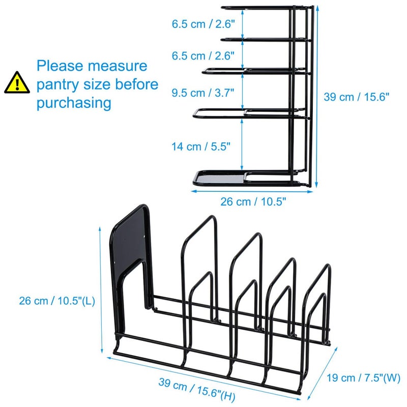 Toplife Heavy Duty Pan Organizer, 5 Tier Pot and Pan Organizer Rack for Cast Iron Skillets, Griddles and Pots - Sturdy Steel Construction- No Assembly Required - Black - Image 2