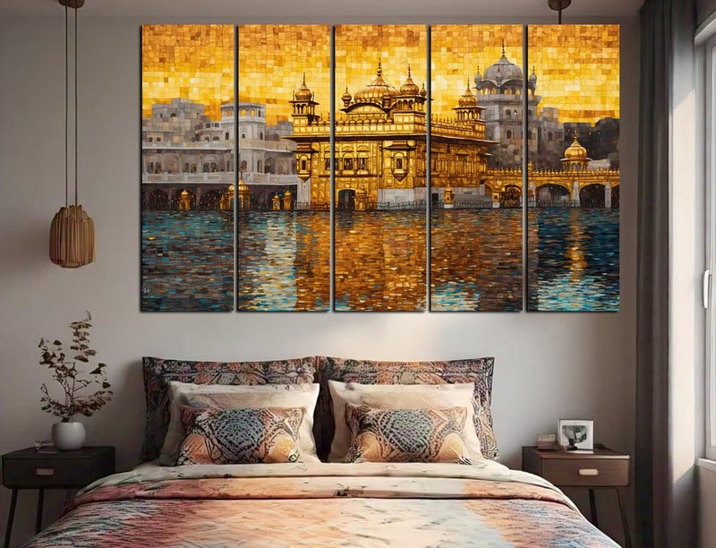 CN RETAILS Golden Temple Wall Painting | 5-Piece Framed Canvas Art | 30x48 Inch Sikh Spiritual Wall Decor for Home, Gurdwara, Living Room, Office – SS32_04 - Image 2