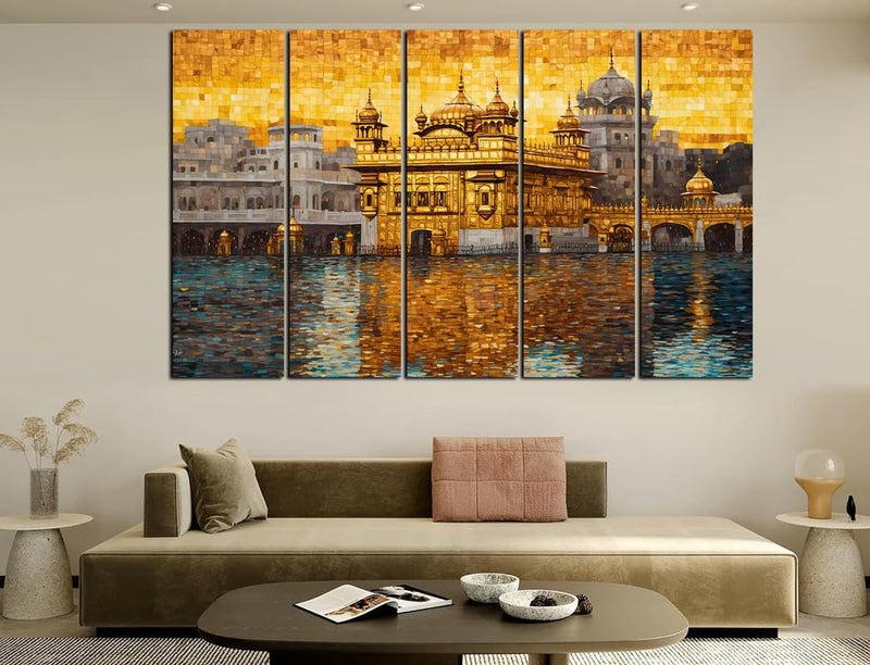 CN RETAILS Golden Temple Wall Painting | 5-Piece Framed Canvas Art | 30x48 Inch Sikh Spiritual Wall Decor for Home, Gurdwara, Living Room, Office – SS32_04 - Image 3