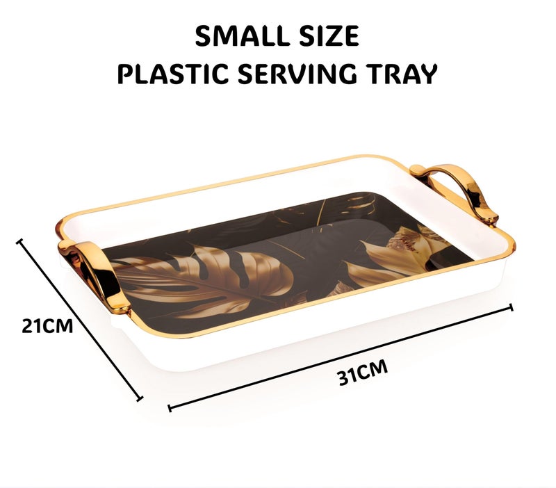 Nabhya Flower Printed Serving Tray Plastic Material BPA Free Tray with Handle for Tea,Coffee,Snack,Kitchen & Dining Table Home Décor (White & Gold, Small, Med & Big - Pack of 3) - Image 3