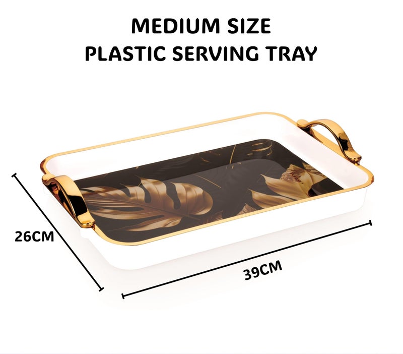 Nabhya Flower Printed Serving Tray Plastic Material BPA Free Tray with Handle for Tea,Coffee,Snack,Kitchen & Dining Table Home Décor (White & Gold, Small, Med & Big - Pack of 3) - Image 5