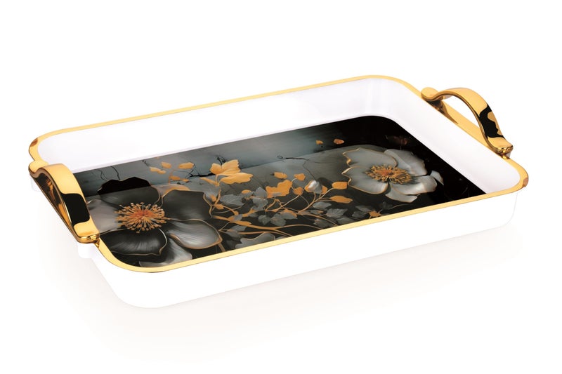 Nabhya Flower Printed Serving Tray Plastic Material BPA Free Tray with Handle for Tea,Coffee,Snack,Kitchen & Dining Table Home Décor (White & Gold, Small, Med & Big - Pack of 3) - Image 4