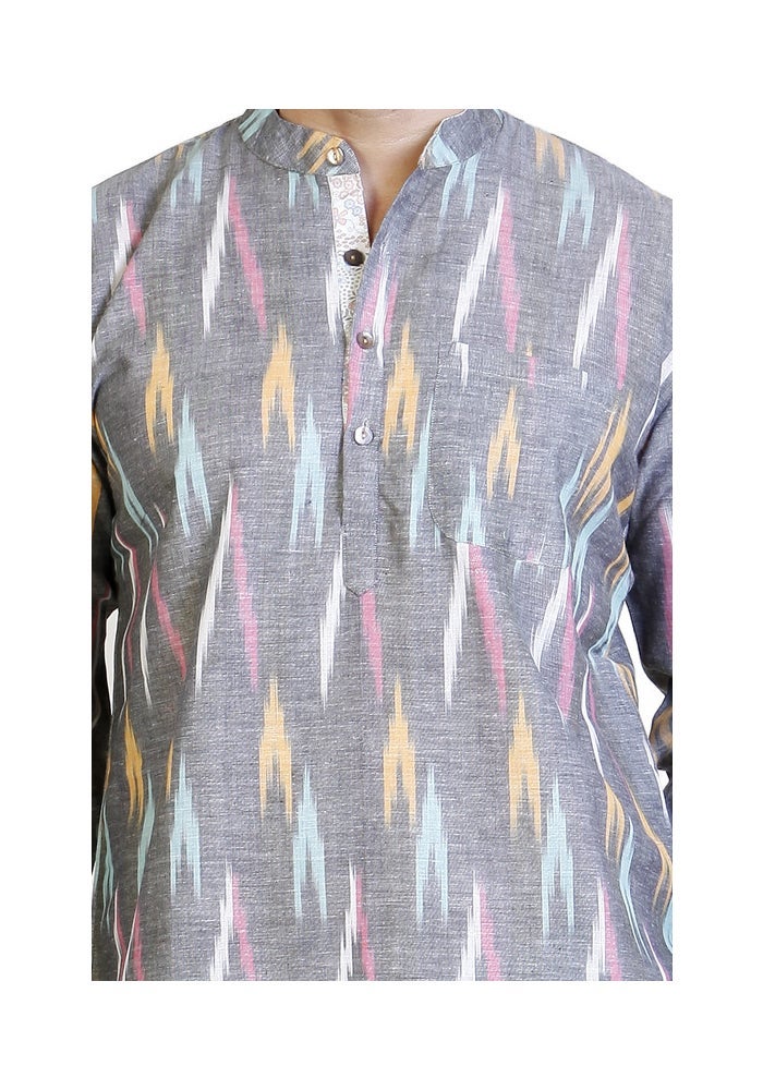 ARCHATTIRE Men’s Grey Cotton Printed Kurta for Men - Image 5