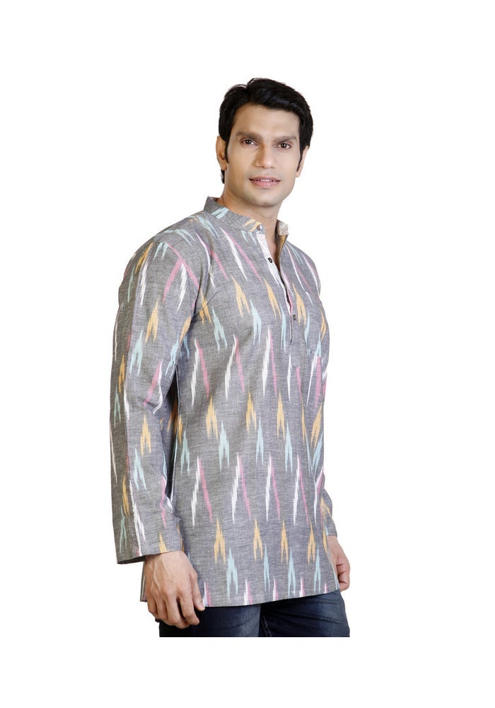 ARCHATTIRE Men’s Grey Cotton Printed Kurta for Men - Image 3