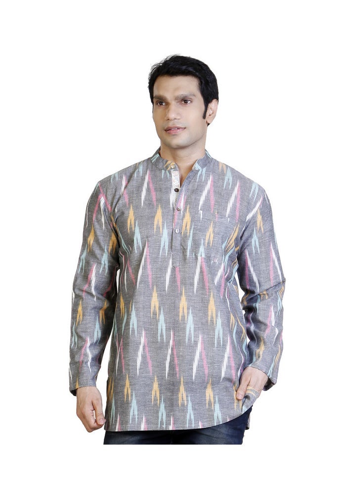 ARCHATTIRE Men’s Grey Cotton Printed Kurta for Men - Image 1