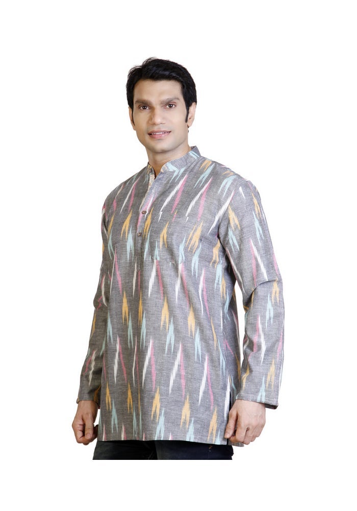 ARCHATTIRE Men’s Grey Cotton Printed Kurta for Men - Image 4