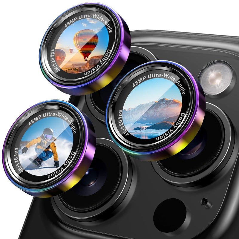 CACOE Camera Lens Protector for iPhone 17ProMax/17Pro/16ProMax/16Pro/15ProMax/15Pro/14ProMax/14Pro, [Anti-Scratch] [Drop-Proof][Strong-Adhesion] Camera Screen Cover(Colorful) - Image 1