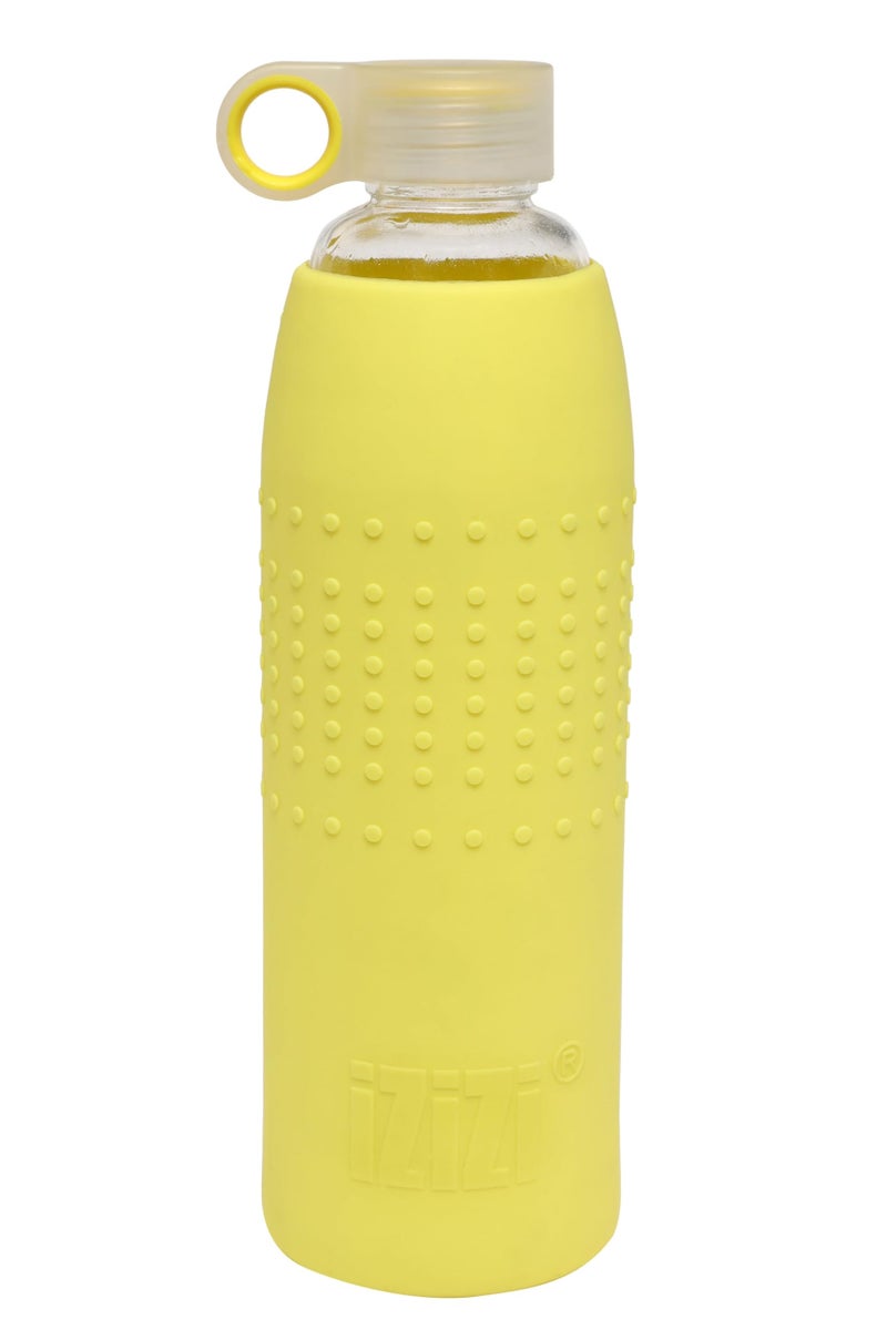 IZIZI 1 Liter Glass Bottle for Water with Protective Silicone Sleeve : Yellow. Glass Water Bottle 1000ml, Water Bottle for Office - Image 1