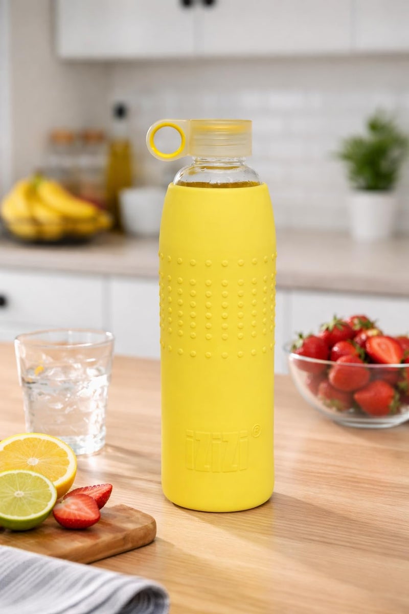 IZIZI 1 Liter Glass Bottle for Water with Protective Silicone Sleeve : Yellow. Glass Water Bottle 1000ml, Water Bottle for Office - Image 5