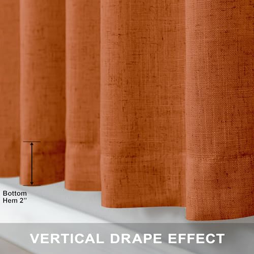 Pitalk Burnt Orange Curtains 84 Inch Length for Living Room 2 Panels Back Tab Pocket Flax Linen Drapes Light Filtering Semi Sheer Boho Curtain for Bedroom Bohemian Farmhouse Decor Rust Copper Brown - Image 5
