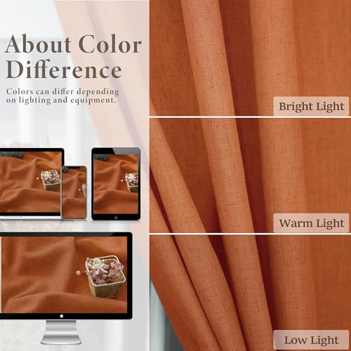 Pitalk Burnt Orange Curtains 84 Inch Length for Living Room 2 Panels Back Tab Pocket Flax Linen Drapes Light Filtering Semi Sheer Boho Curtain for Bedroom Bohemian Farmhouse Decor Rust Copper Brown - Image 3
