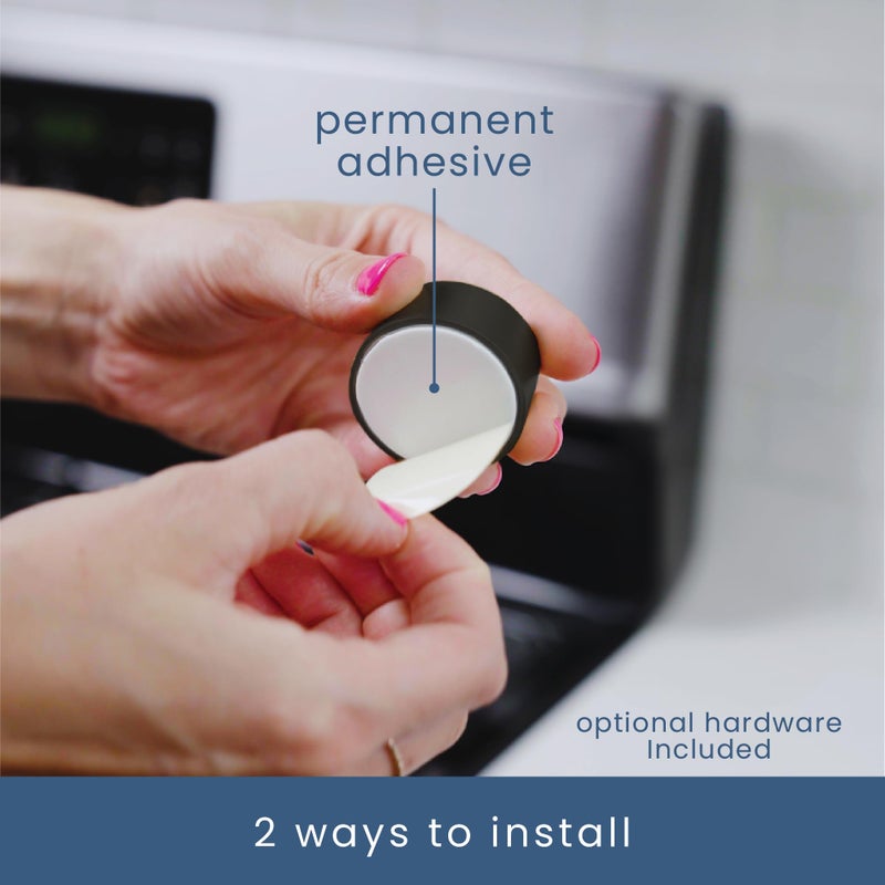 S&T INC. Round Adhesive Push Towel Hooks for Kitchen, Hand and Dish Towels, Matte Black, 4 Pack - Image 2