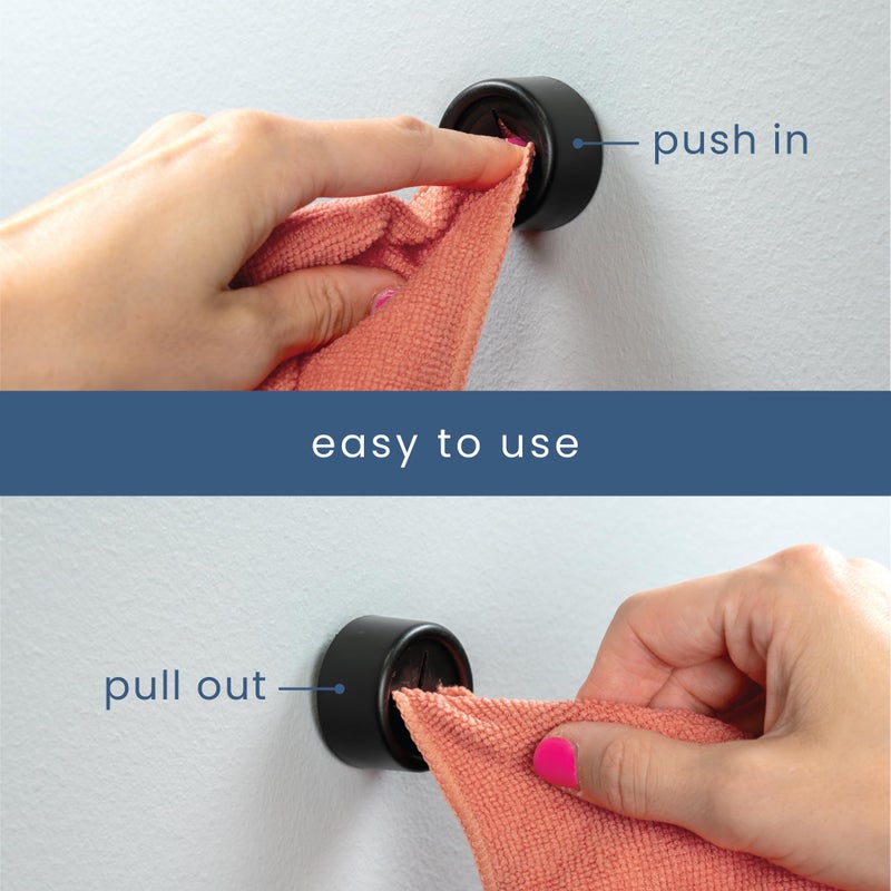 S&T INC. Round Adhesive Push Towel Hooks for Kitchen, Hand and Dish Towels, Matte Black, 4 Pack - Image 3