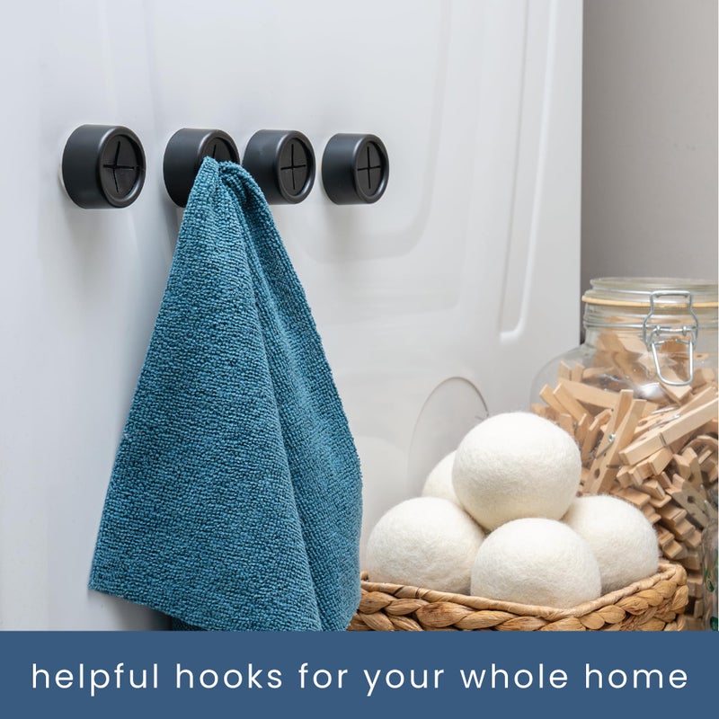 S&T INC. Round Adhesive Push Towel Hooks for Kitchen, Hand and Dish Towels, Matte Black, 4 Pack - Image 4