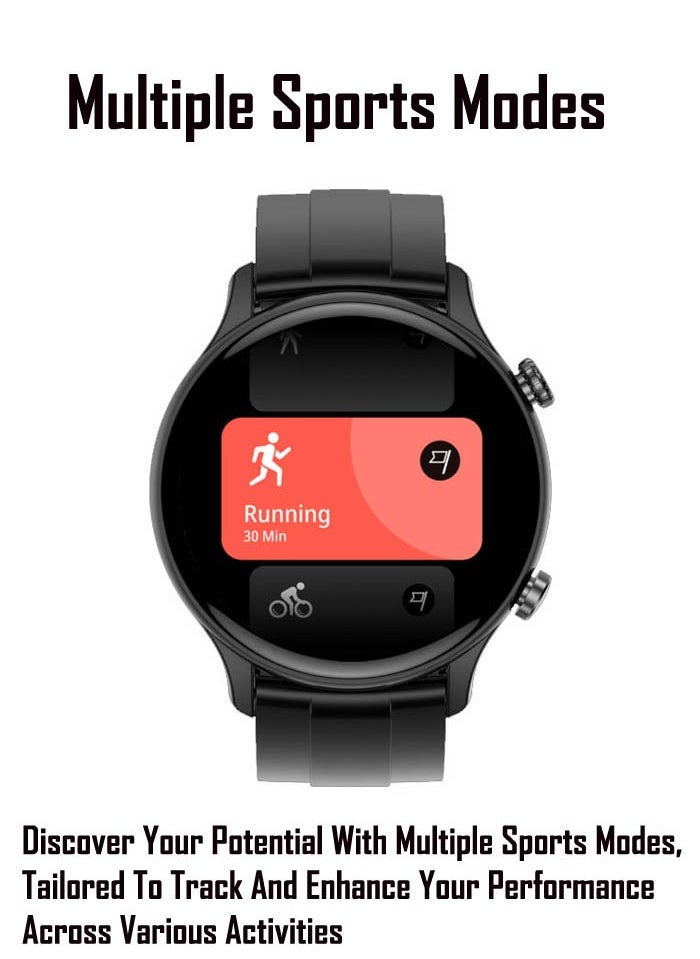 G-Tab - G Tab GTR3 1.43 Inch AMOLED Display Smart Watch With IP68 Waterproof Full Touch Control and 2 Pair Straps Designed For Men Black - Image 1