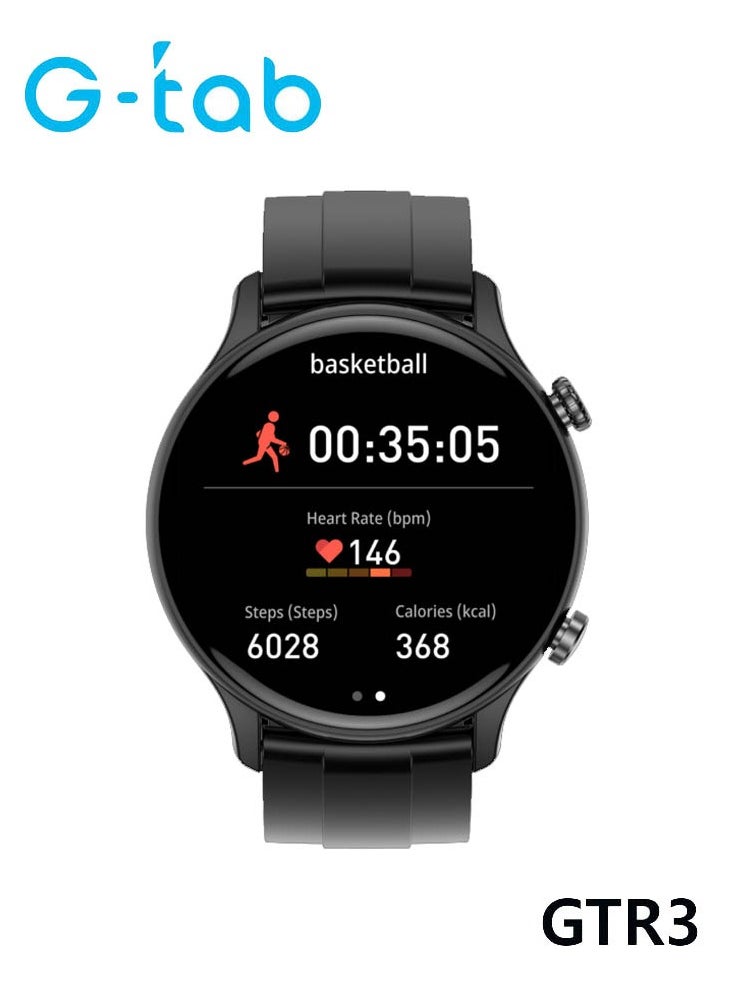 G-Tab - G Tab GTR3 1.43 Inch AMOLED Display Smart Watch With IP68 Waterproof Full Touch Control and 2 Pair Straps Designed For Men Black - Image 1