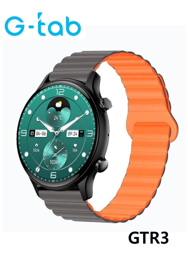 G-Tab - G Tab GTR3 1.43 Inch AMOLED Display Smart Watch With IP68 Waterproof Full Touch Control and 2 Pair Straps Designed For Men Black - Image 1
