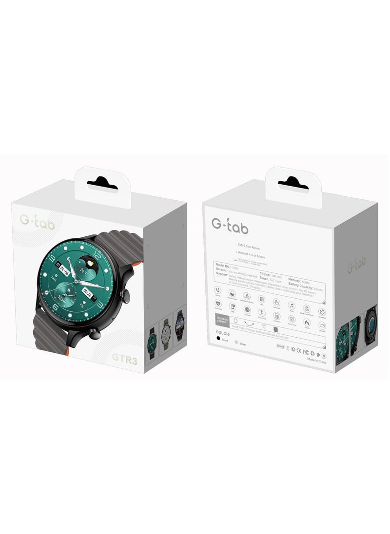 G-Tab - G Tab GTR3 1.43 Inch AMOLED Display Smart Watch With IP68 Waterproof Full Touch Control and 2 Pair Straps Designed For Men Black - Image 1