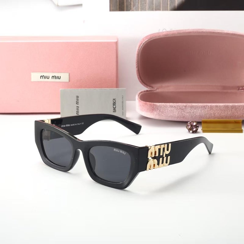 Miu Miu Miumiu Women Trendy Retro Sunglasses Cycling Sunglasses Square Frame Shades Black Lenses - Image 1