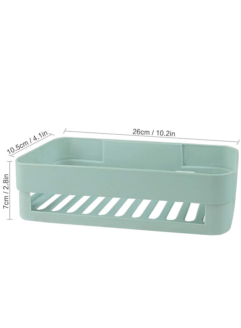 SYOSI Self Adhesive Bathroom Shelf,  Wall Mounted Storage Organizer, No Drilling Shower Caddy, Kitchen Storage Basket, Rack Shelves for Bathroom & Kitchen 2 Pcs (White+Green) - Image 2