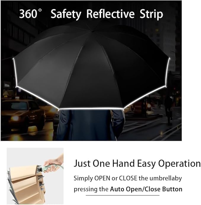 HZYH Sun Relief Design Handle Folding Inverted Reverse Umbrella, Outdoor Rain/Sun/99 UV Protection/UPF 50 Blocker Compact Windproof/Waterproof Auto Open/Close, Portable Golf Parasol Stylish and Colorful - Image 4