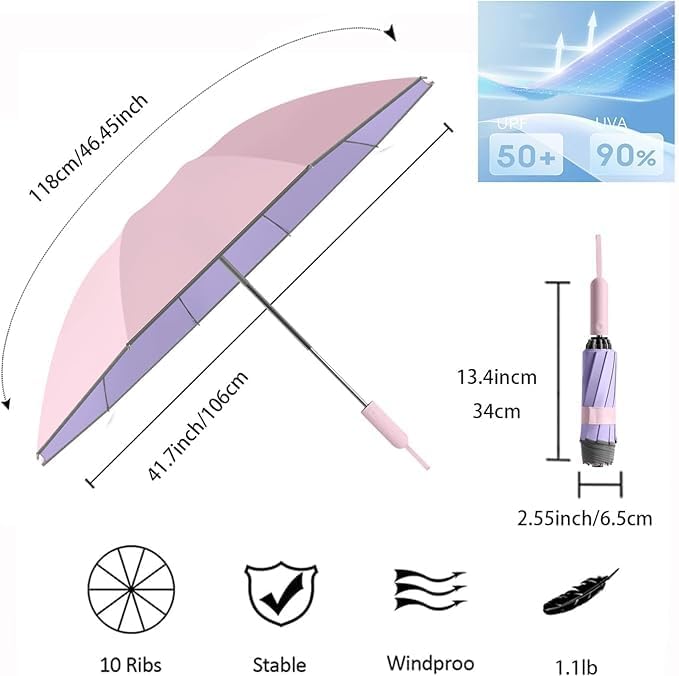 HZYH Sun Relief Design Handle Folding Inverted Reverse Umbrella, Outdoor Rain/Sun/99 UV Protection/UPF 50 Blocker Compact Windproof/Waterproof Auto Open/Close, Portable Golf Parasol Stylish and Colorful - Image 2