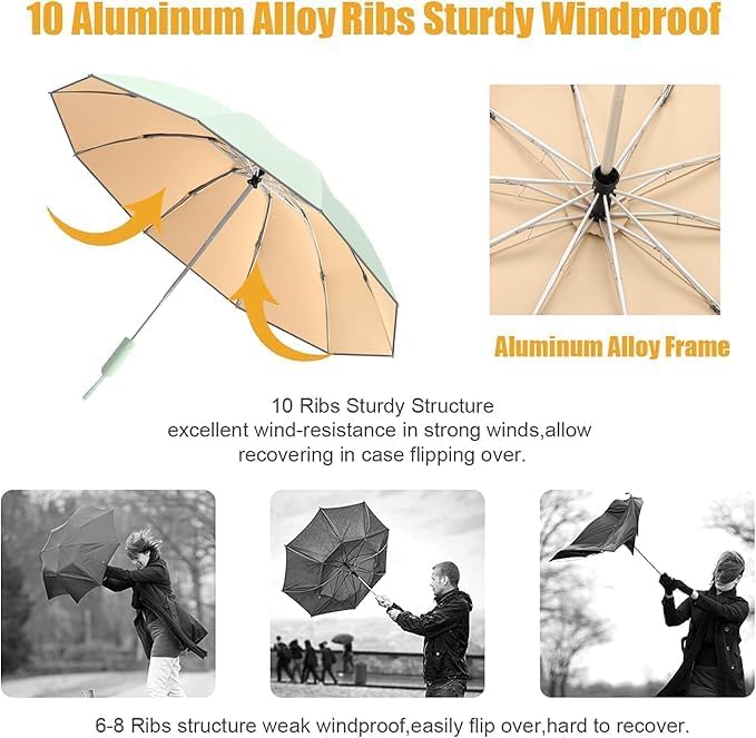 HZYH Sun Relief Design Handle Folding Inverted Reverse Umbrella, Outdoor Rain/Sun/99 UV Protection/UPF 50 Blocker Compact Windproof/Waterproof Auto Open/Close, Portable Golf Parasol Stylish and Colorful - Image 3
