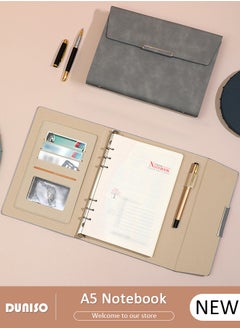A5 Notebook, Portable Foldable Notepad, Transverse Line Diary Notebook for Women Men, PU Cover Design College Specific Notebook with Pen Slot Card Slot Side Pocket, Hardcover Business Notebook with Binder for Writing,Travel,Work & School