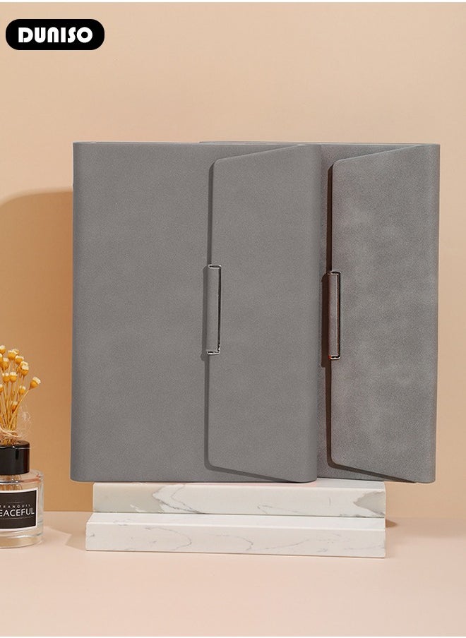 DUNISO - A5 Notebook, Portable Foldable Notepad, Transverse Line Diary Notebook for Women Men, PU Cover Design College Specific Notebook with Pen Slot Card Slot Side Pocket, Hardcover Business Notebook with Binder for Writing,Travel,Work & School - Image 1